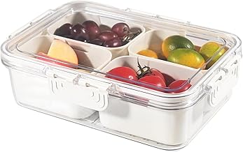 YFXOHAR Fridge Storage Box with Lid and Handle - 4 Compartments Food Organizer Containers for Fruits,Vegetables,Snacks
