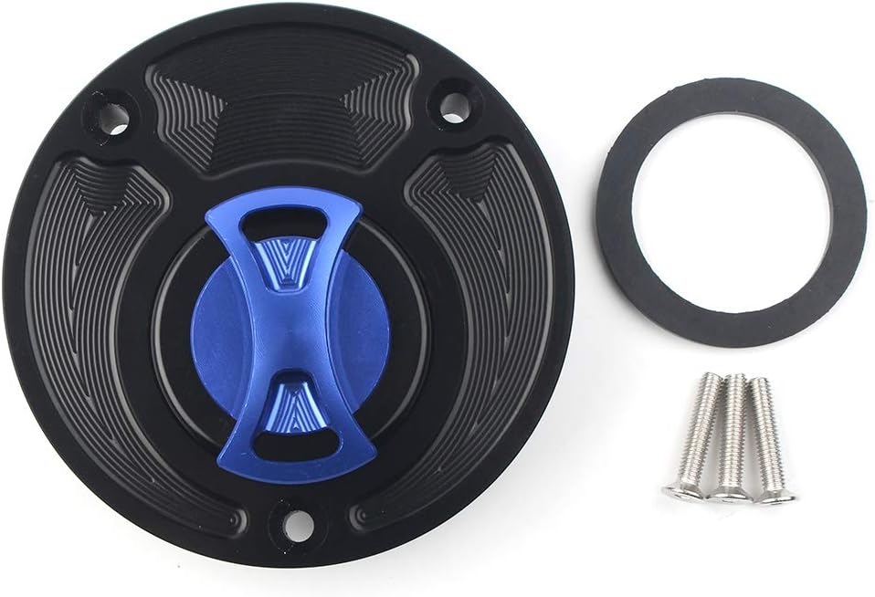 Three T Keyless Twist Off Gas Tank Caps Cover for Yamaha for Fazer FZ1 FZ6 YZF-R1 YZF-R6 YZF-R6S FJR1300 All Years, For Ducati 748 916 996 998 1098 Monster All Years, Blue