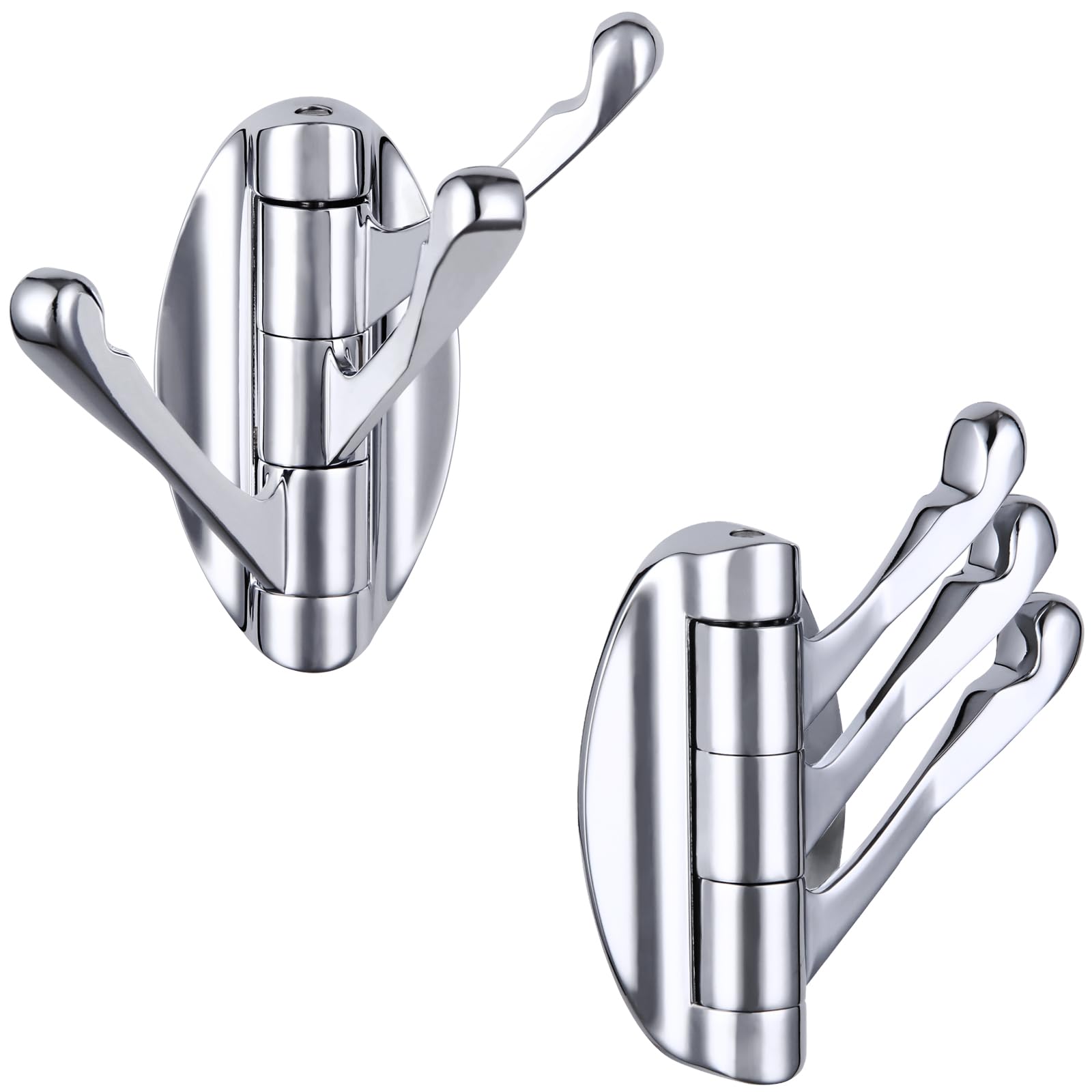 APLusee Swivel Chrome Robe Hook 2 PCS, Metal Foldable Towel Holder with Triple Rotating Arms, Heavy Duty Bathroom Kitchen Coat Hanger Wall Mounted