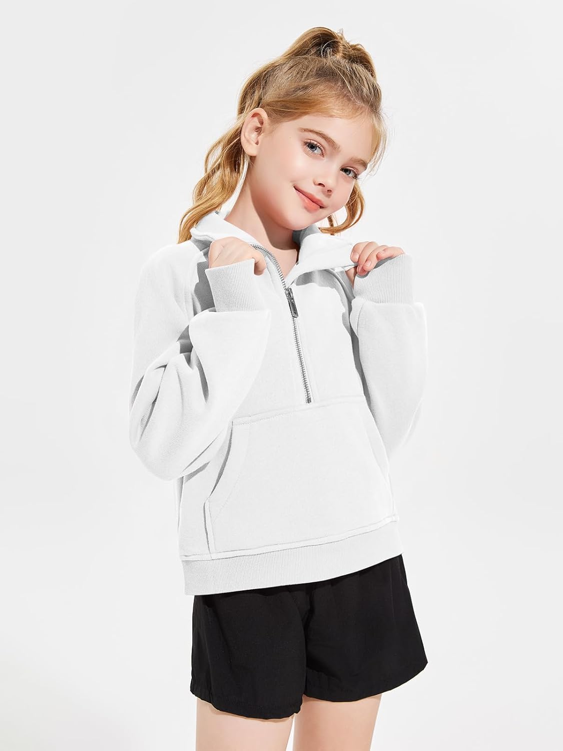 Haloumoning Girls Half Zip Sweatshirt Long Sleeve Pullover Crop Tops Kids Lightweight Fleece Fashion Winter Clothes - Image 3