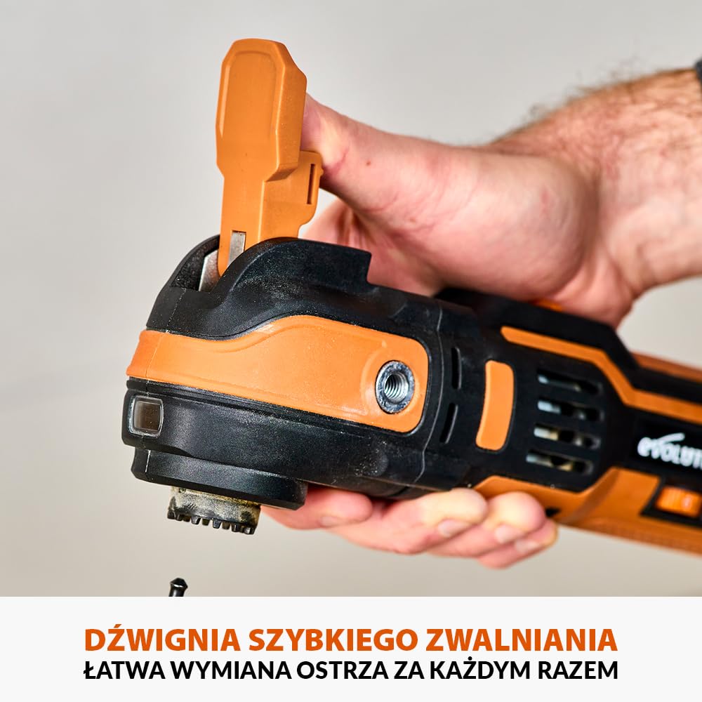 Evolution Power Tools R18MLT-Li Akumulatorowe narzędzie wielofunkcyjne 18 V uniwersalne i wielomateriałowe do cięcia, kształtowania, skrobania i szlifowania, akumulator nie wchodzi w skład zestawu