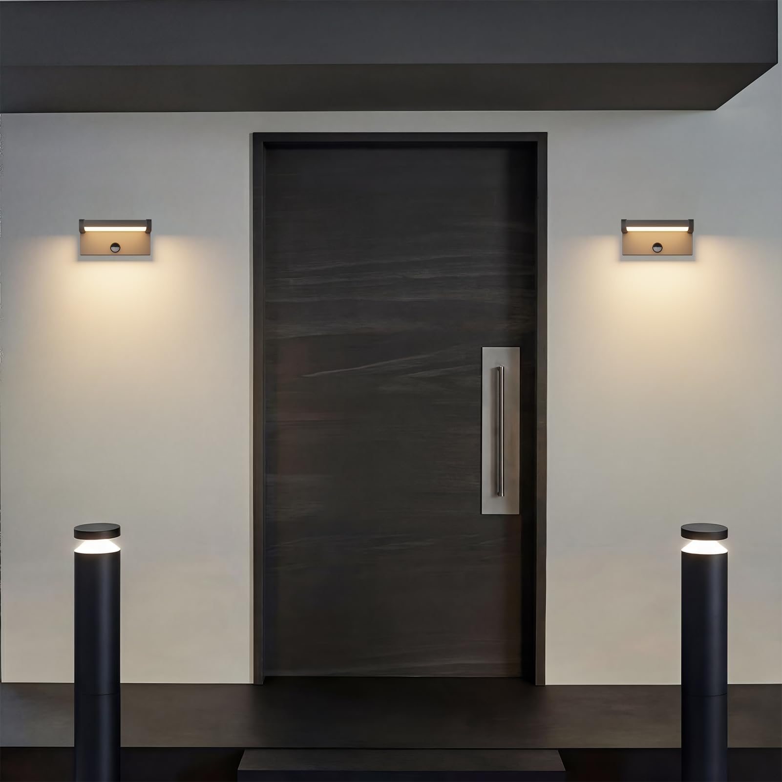 Klighten Zewnętrzna lampa ścienna LED, 24 W, z czujnikiem ruchu, IP65, lampa ścienna do użytku wewnątrz i na zewnątrz, z panelem wychylnym, lampa zewnętrzna do ogrodu, korytarza, ciemnoszara, ciepła