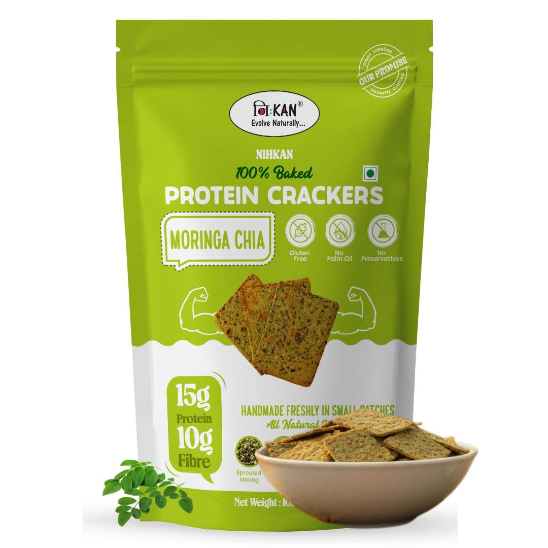 NIHKAN Moringa Chia Protein Crackers | Gluten Free High Protein Healthy Snack | 100% Baked, No Palm Oil, Fibre Rich & All Natural -100g-image-23