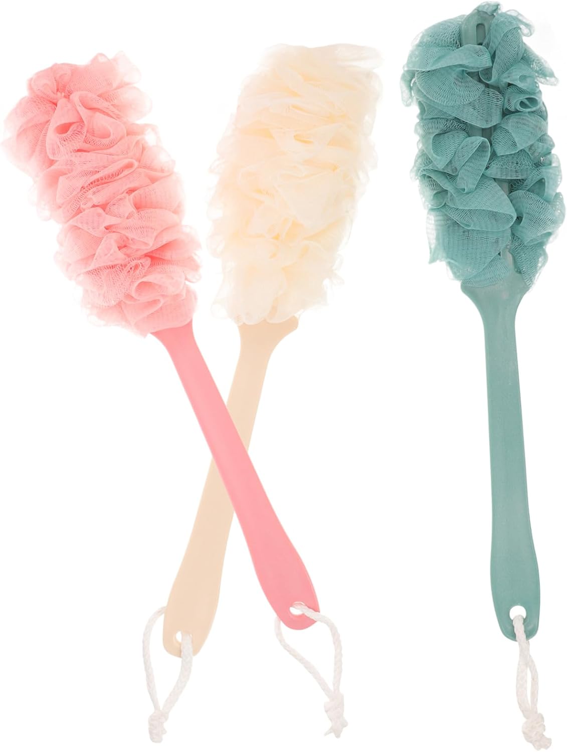 FRCOLOR 3pcs Handle Bath Scrubbers Soft Mesh Bath for Back Washing Gentle Exfoliation for Home Shower Use Mixed