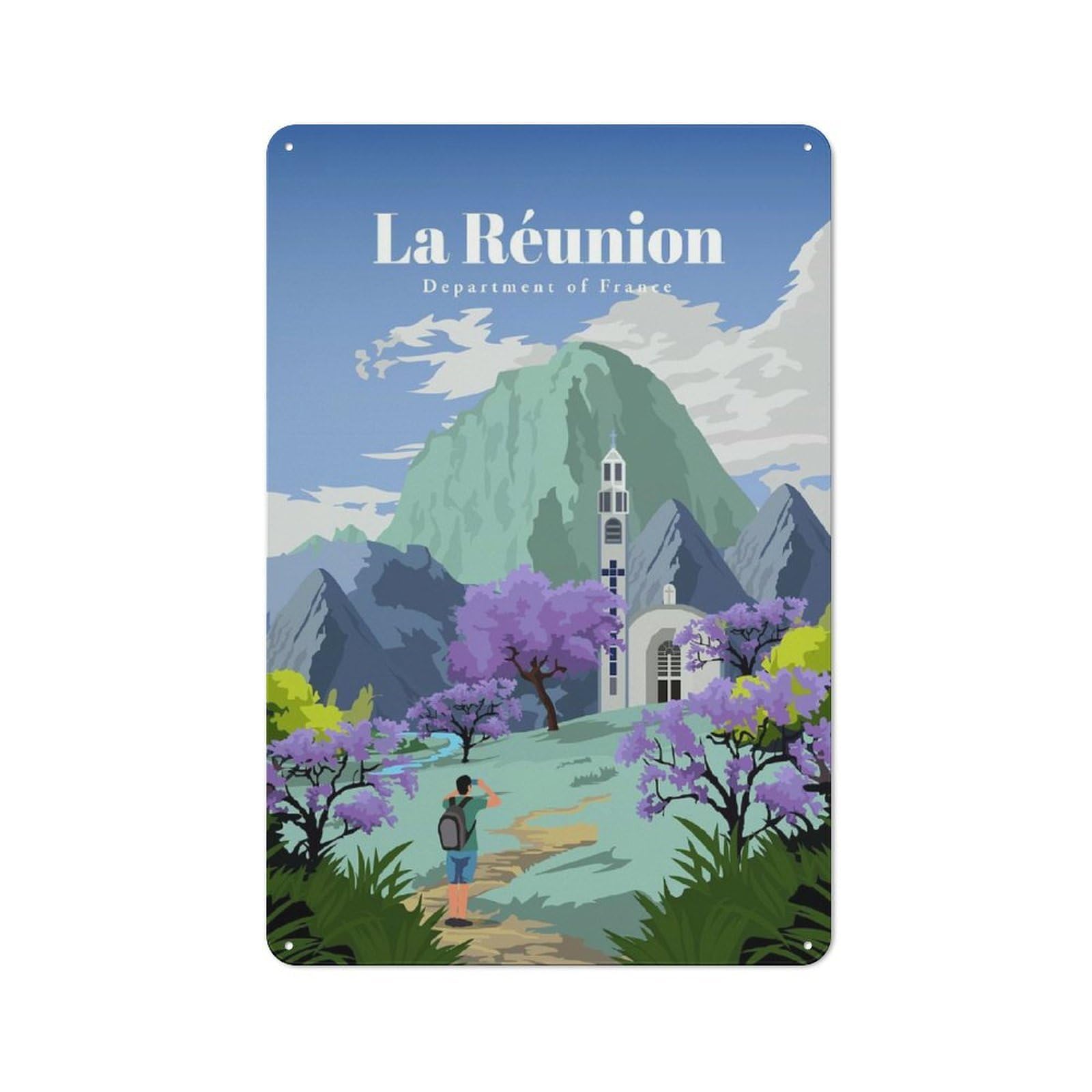 Junmoney Travel To La Reunion Metal Tin Sign, Small Wall Accent For Small Toilet, Washroom And Hallway, 30X20cm