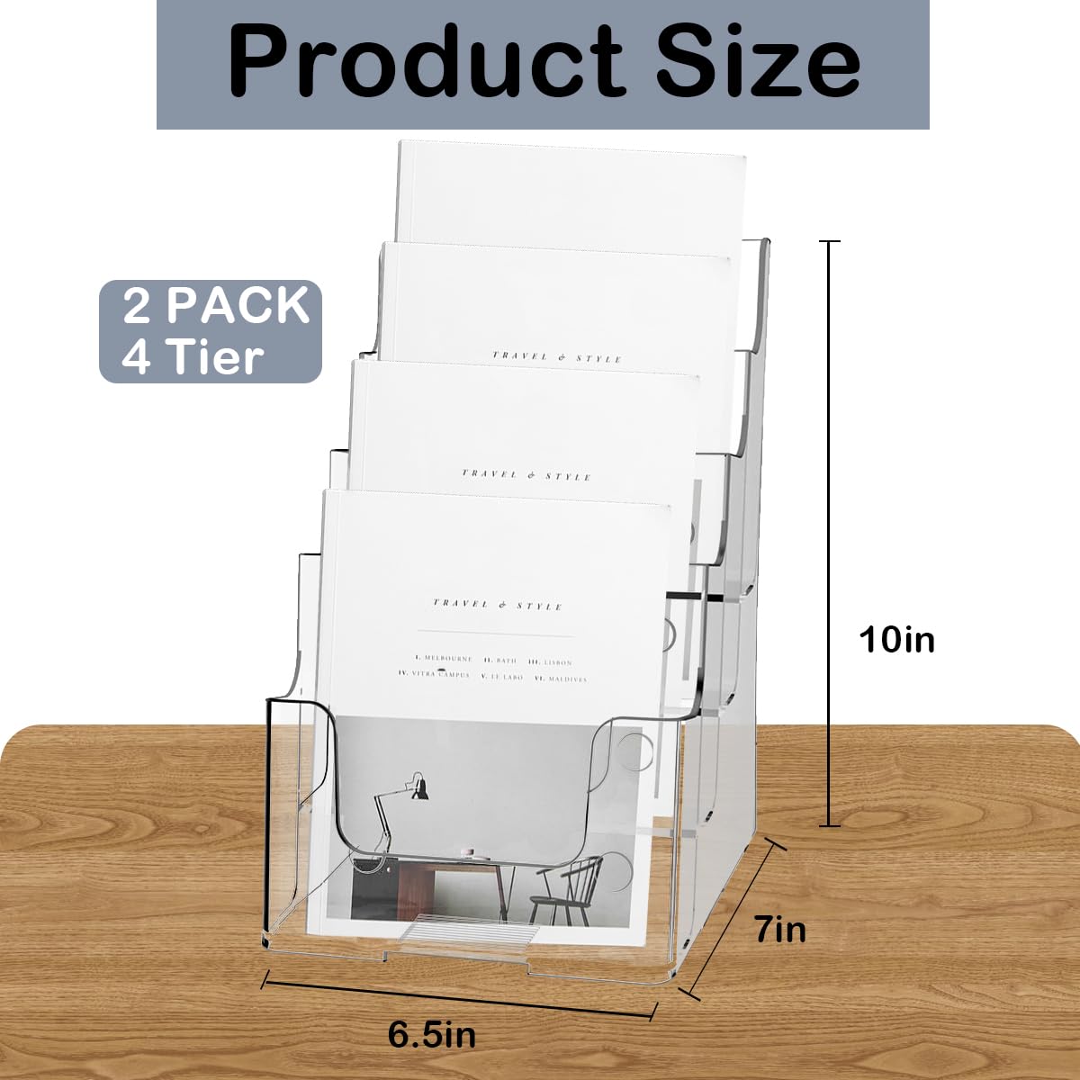 2 supporti per brochure in acrilico, 4 ripiani, 16,5 x 25,4 cm, trasparenti, per volantini, opuscoli, supporto per letteratura da parete e bancone.