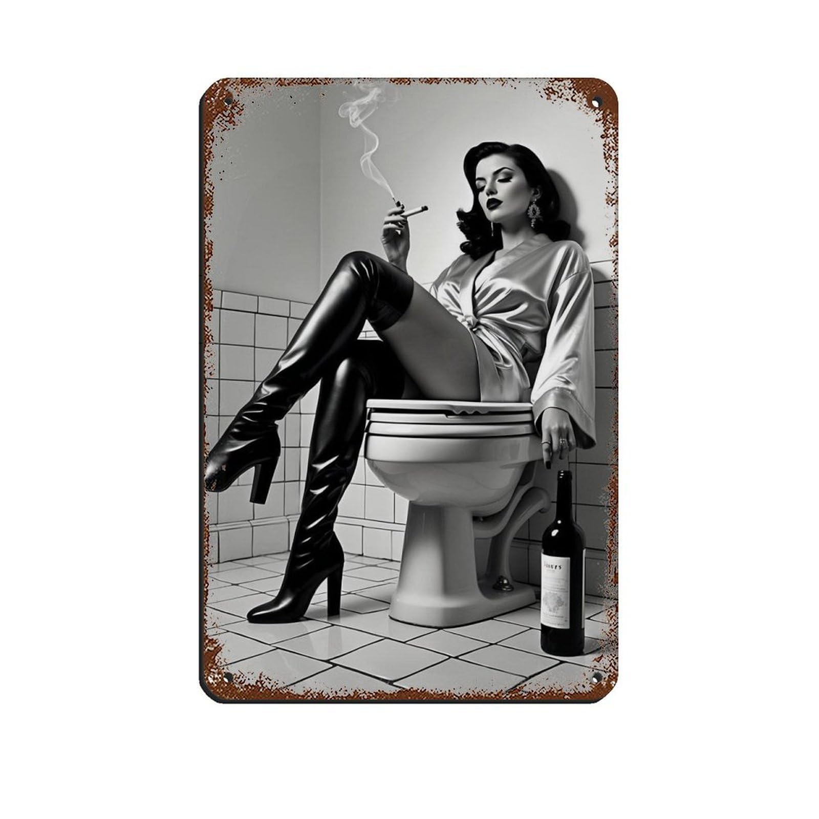 Vintage Glamour Female Smoking Art Retro Poster Metal Tin Sign Chic Art Retro Iron Painting Bar People Cave Cafe Family Garage Poster Wall Decoration 8x12inch(20x30cm)