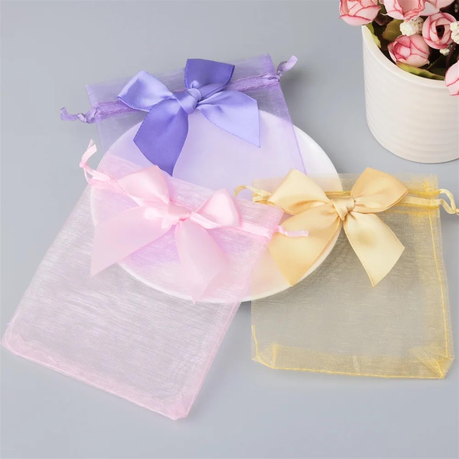 Geschenkbeutel 10/20/50 Stück Organza-Geschenkbeutel mit Schleife, Weihnachtsfeier, Hochzeit, Süßigkeitenbeutel, exquisite Schmuckverpackung, Kordelzugbeutel(9 black,50PCS_10X15CM)