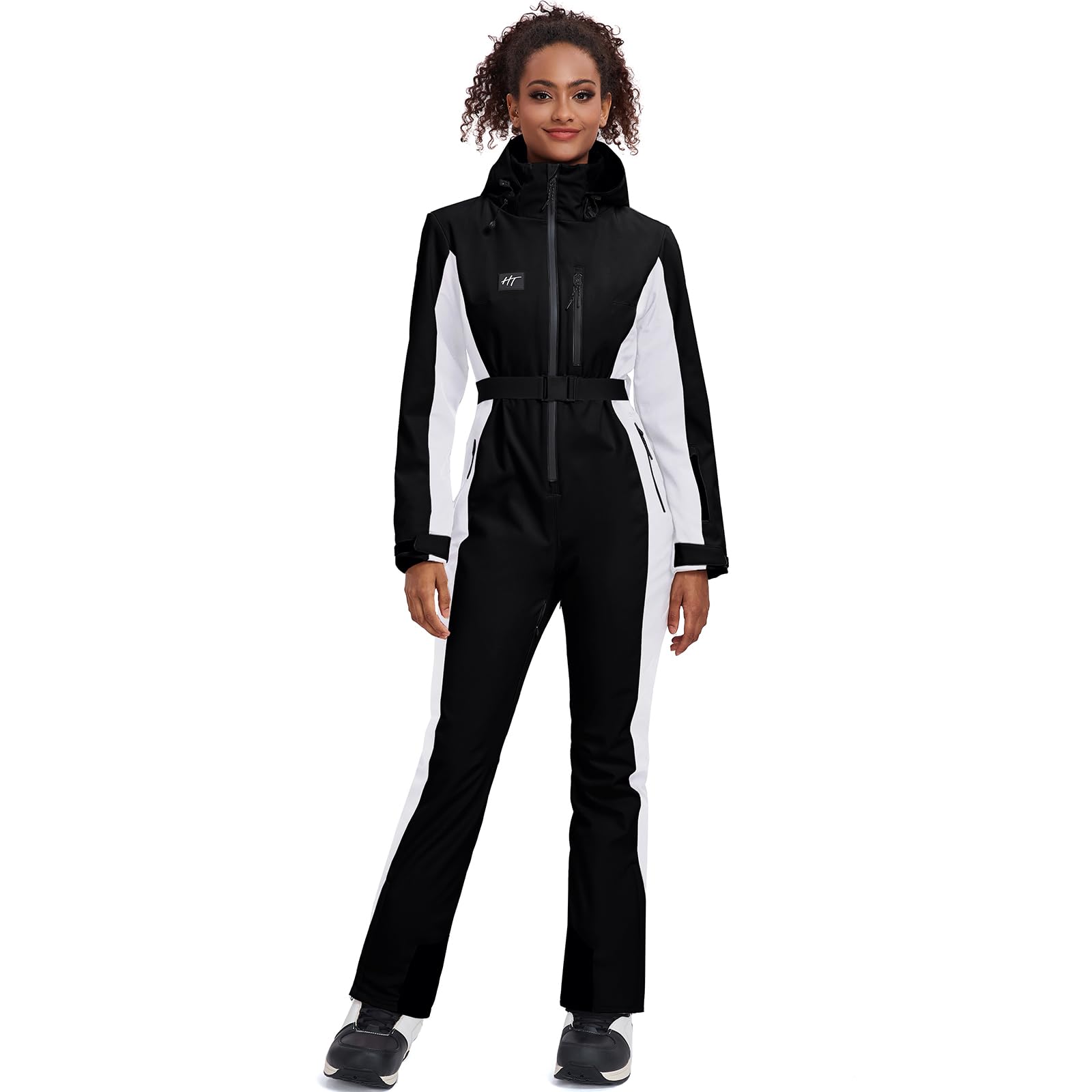 HOTIAN Combinaison de ski pour femme - Une pièce - Pour l'hiver - Chaude - Neige - Coupe-vent - Imperméable - Pour l'extérieur - Avec capuche - Combinaison de neige épaisse