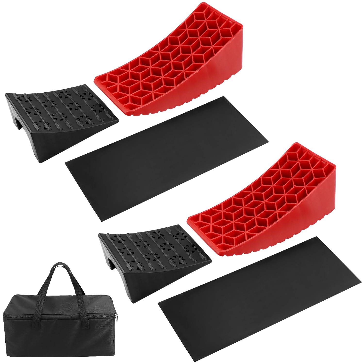 QWORK® 2 Pezzi Cunei di Roulotte, Cuneo di Guida Livellamento Fino 11cm, Cunei per Ruote con Borsa Portaoggetti, per Camper, Roulotte, Rimorchi