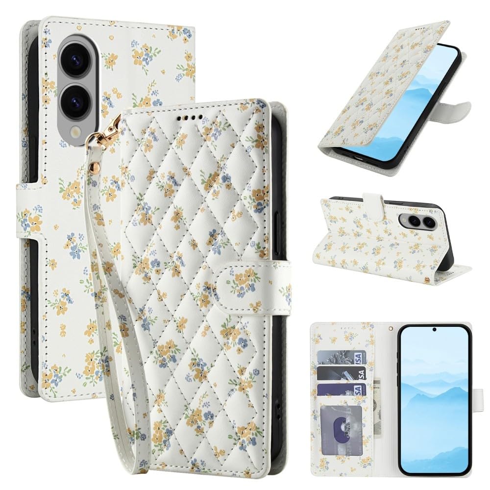 Generic Étui portefeuille en cuir compatible avec Samsung Galaxy A07 (Design : A5) Motif floral et grille magnétique