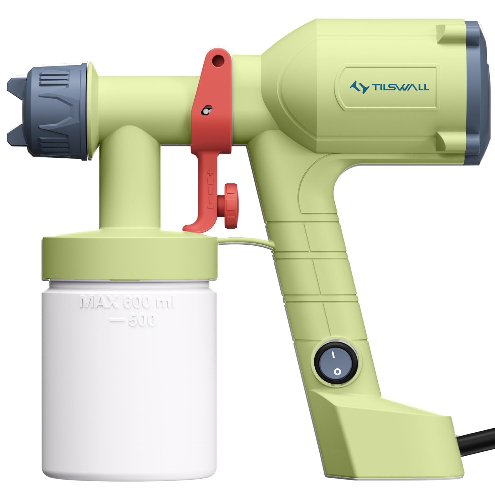 Tilswall Farbsprühsystem Lackierpistole,Ultra-leichte Elektrische Farbsprühgerät mit 600ml Farbbehälter, 2 Düsen & 3 Sprühmustern, Farbspritzpistole für Wandfarbe, Möbel, Schränke, Gelbgrün