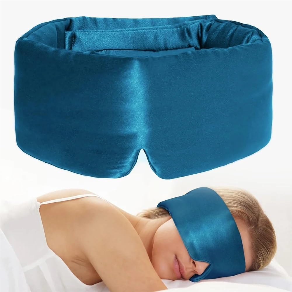 Mascherina da notte in 100% seta di gelso, con blocco leggero, morbida e imbottita, da viaggio, per dormire (blue2)