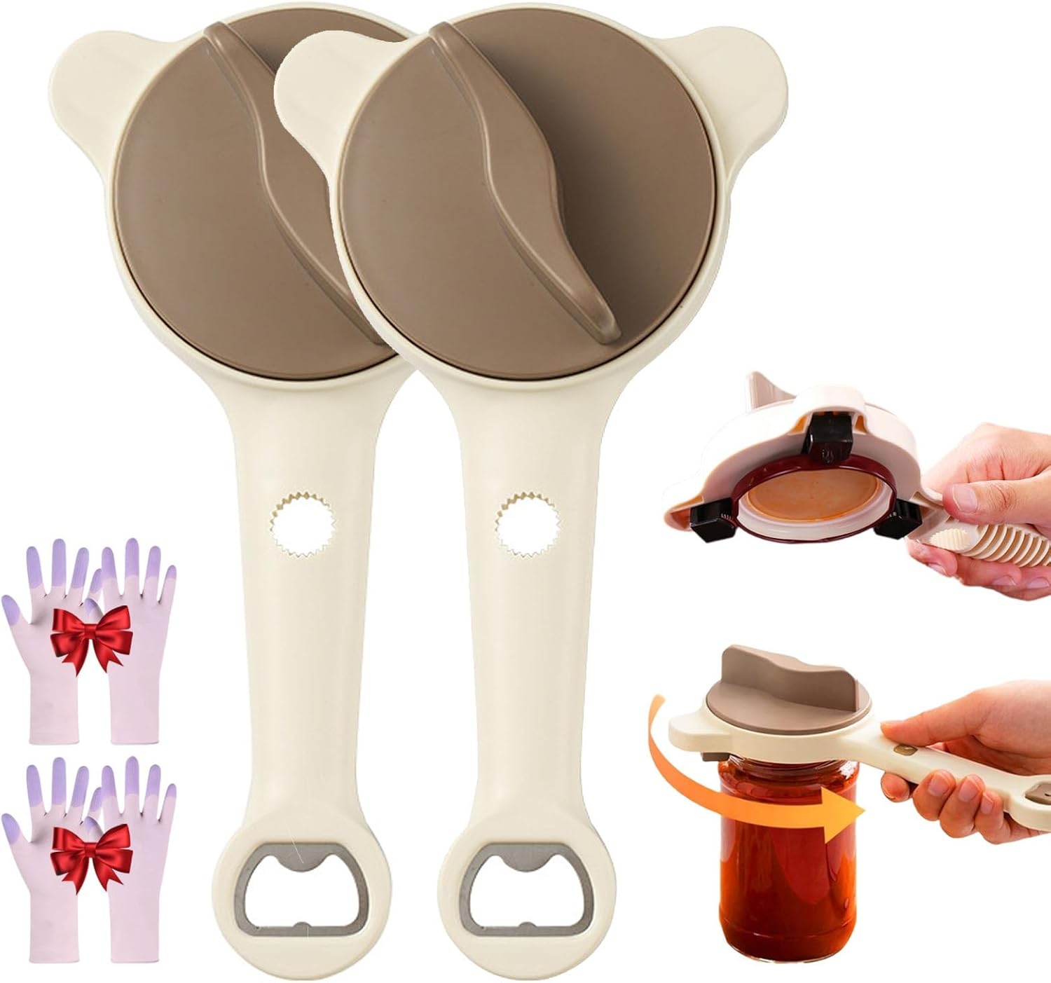 4-in-1 Adjustable Stainless Steel Jar Opener, Multifunctional Jar and Bottle Opener with Ergonomic Handle, Bottle Jar Lid Opener Tool Kitchen Jars Bottles Cans(2PCS)