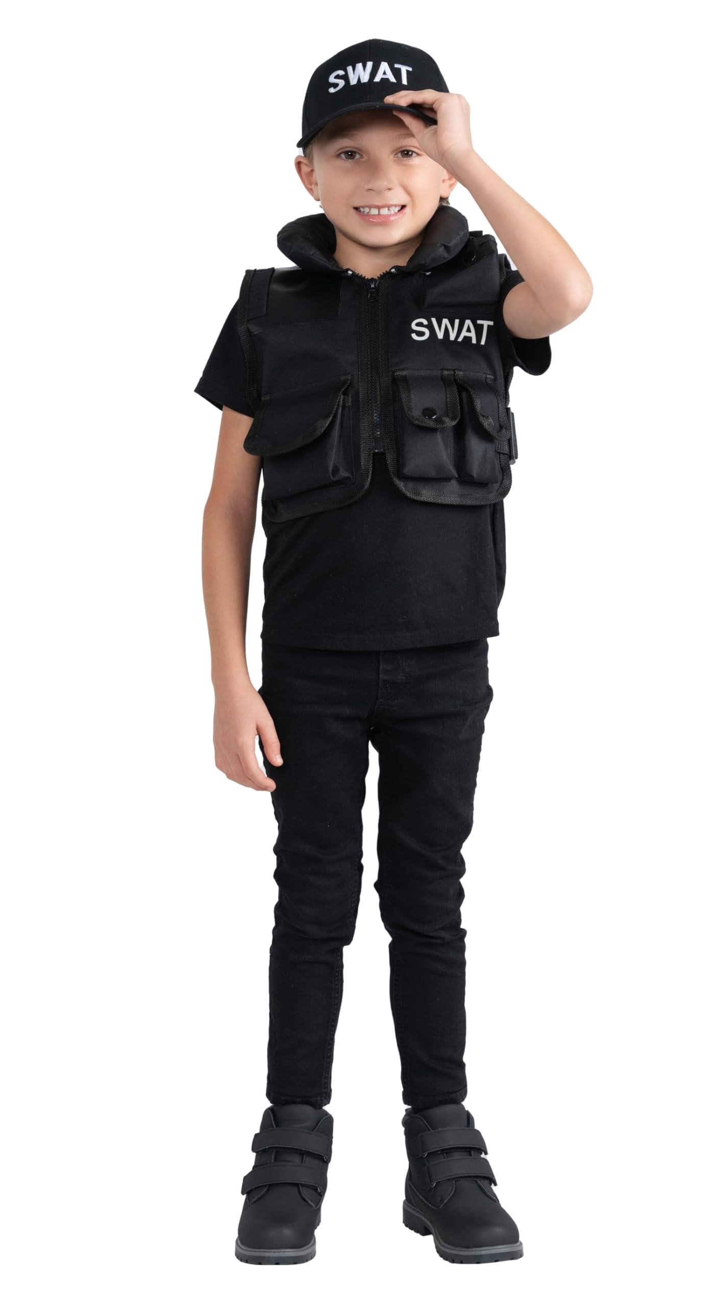 Dress Up America SWAT Vest for Kids - Police S.W.A.T Costume Vest and Cap for Boys and Girls