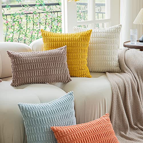 Kevin Textile Throw Pillow Covers Soft Corduroy Decorative Set Of 2 Boho Striped Pillow Covers Pillowcases Farmhouse Home Decor For Couch Bed Sofa Living Room 24X24 Inch Cream White #TOP7