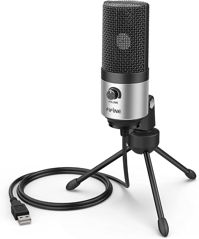 FIFINE K669 Micrófono USB plateado para videoconferencia con zoom Clase en línea | Micrófono de condensador de metal, control de perilla de ganancia, USB Plug and Play, funciona con escritorio/PC