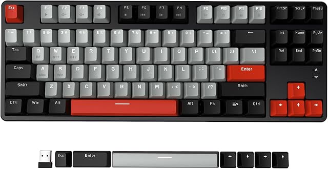 AJAZZ AK871 Wireless Gaming Keyboard 75%, Bluetooth5.0/2.4G Dual Modes, TKL 80% Mechanical Keyboard with Hot-Swappable Linear Red Switch, Compact 87 Key US Layout, No Backlit for Win/Mac - Black