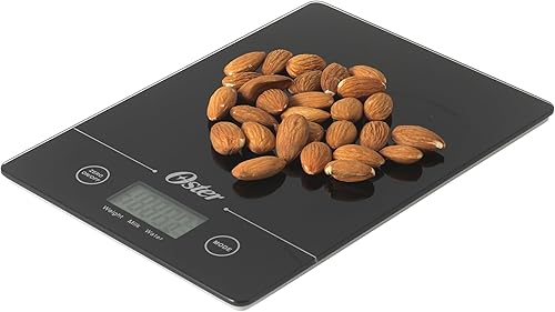 Oster Gridley - Báscula digital de cocina, báscula de alimentos de alta precisión de 11 libras con pantalla LCD, función de tara, medición de gramos