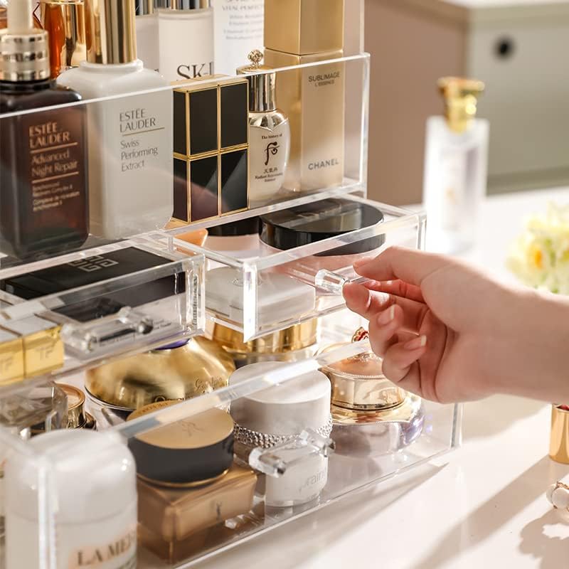 Miniatura 3 de Organizador de maquillaje acrílico grande con tapa, cajones de almacenamiento de cosméticos, organizadores de maquillaje portátiles, caja