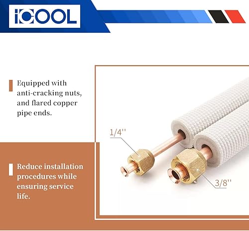 Miniatura 4 de ICOOL Juego de mini línea dividida de 16 pies, tubos de cobre gemelos de 14 y 38 pulgadas de diámetro exterior, línea de cobre de bobina aislada de