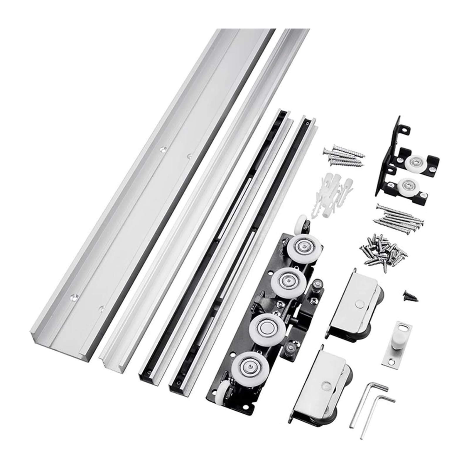 Sliding Door Track, Soft Closing Sliding Ghost Barn Door Track 4 Rollers Heavy Duty Aluminum 31-71in(63in/160cm)