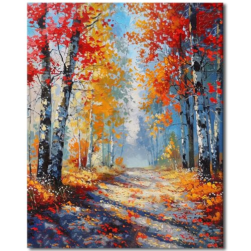TFIAVSIN Paint by Number for Adults - Autumn Woodland Landscape Oil Painting, DIY Craft Kit, 16"x20"