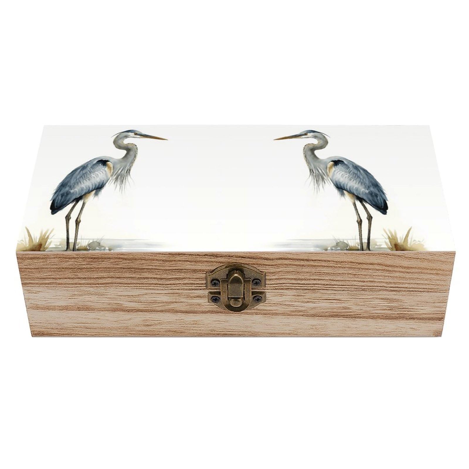 LZQPOEAS Long-beaked Heron Wooden Storage Box Small Decorative Box with Hinged Lid Handmade Elegant Keepsake Storage Box for Jewelry, Photos, Trinkets, Letter Gifts, Small Heirlooms