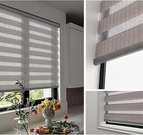 ZSHINE Persianas motorizadas de cebra compatibles con Alexa de ancho (23 a 95 pulgadas), persianas de doble capa inalámbricas, horizontal, tamaño