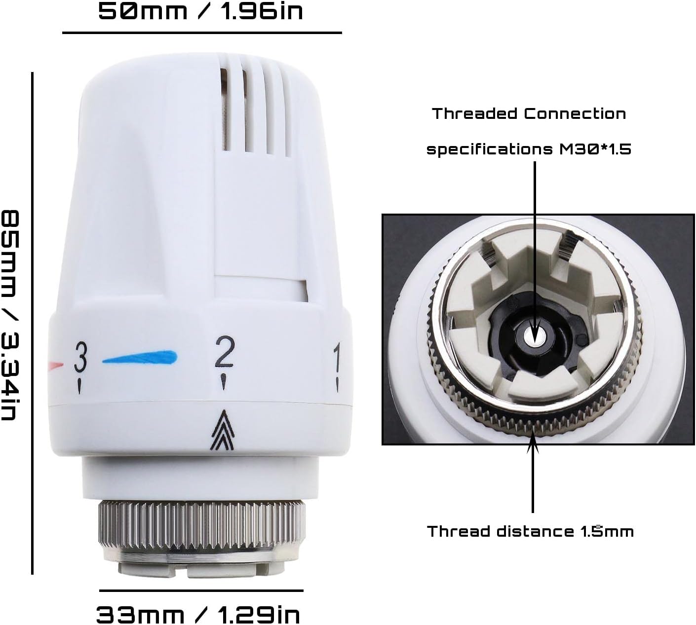 2PCS Thermostatic Radiator Valve Professional TRV Thermostat Head M30 x