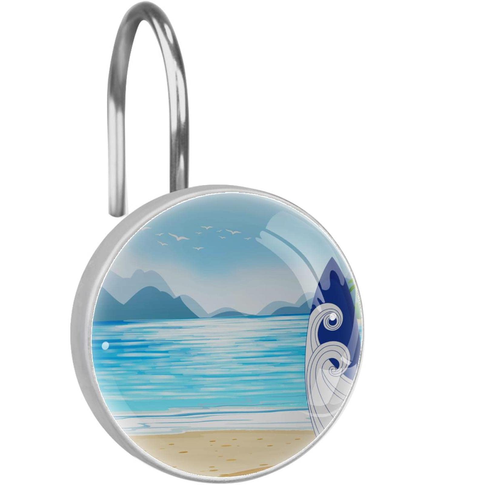 Crochets pour rideau de douche en acier inoxydable style surf durables