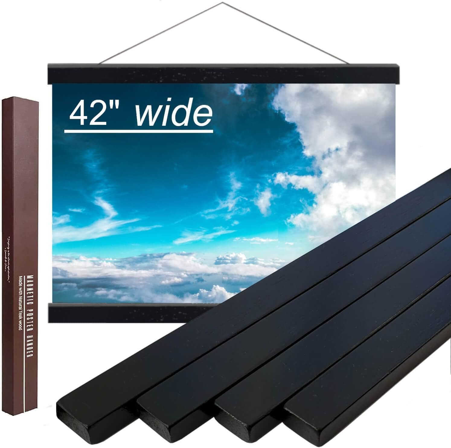 DACRI HOME 42 Inch Magnetic Poster Hanger Frame - Sturdy Teak Wood Poster Frame, Strong Magnets for Quick Hanging Maps, Posters, Picture, Print, Scroll Wall Art 42x24 42x28 42x30 (42", Black)