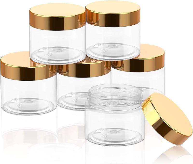 SATINIOR Pacote com 6 frascos plásticos recarregáveis de 60 mL com tampa dourada