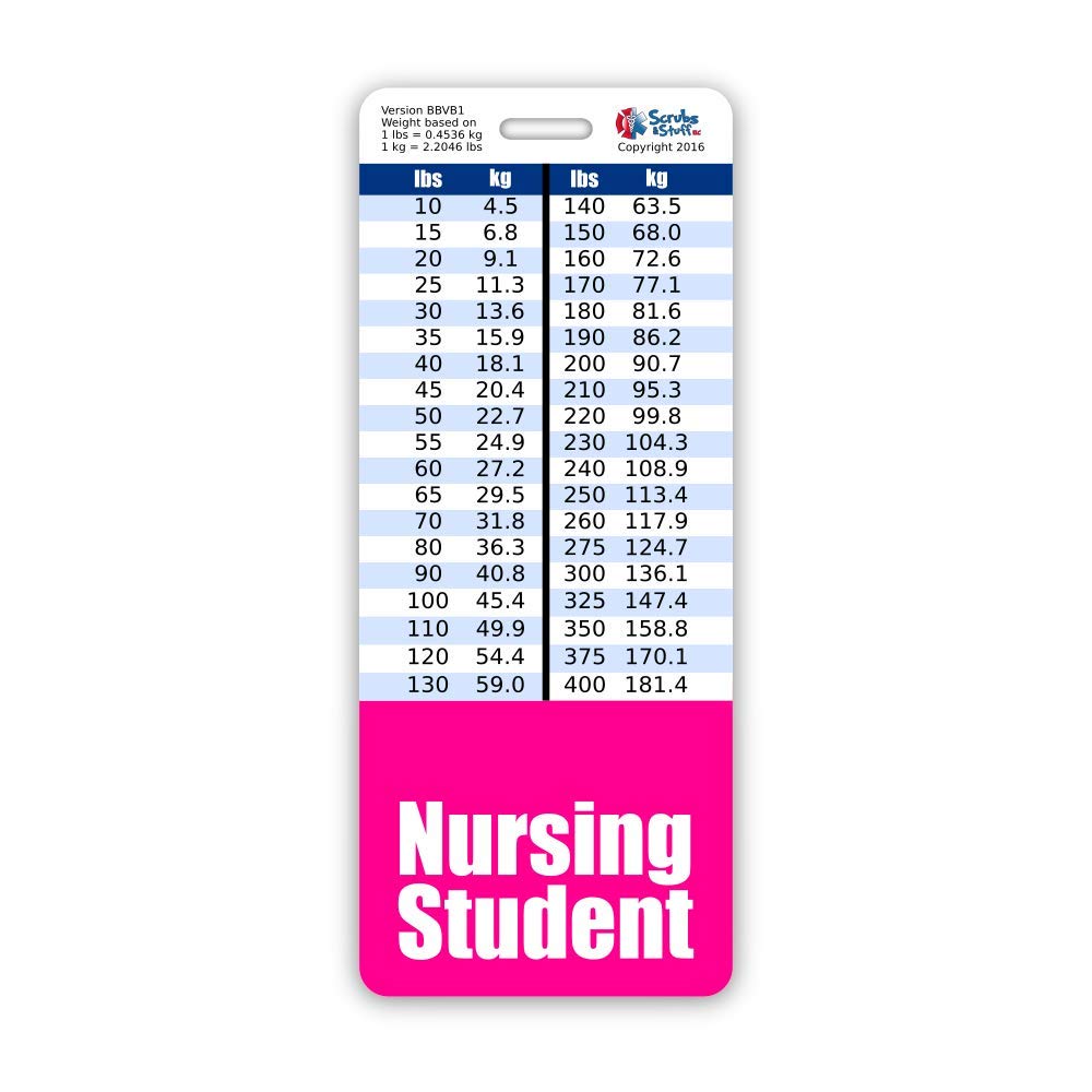 Nursing Student Badge Buddy Vertical w/Height & Weight Conversion Charts (Oversized, Pink)