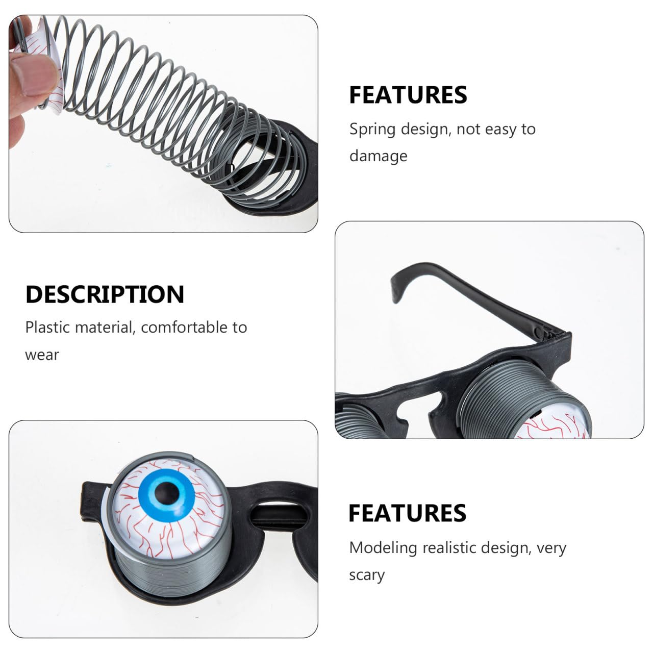 BRIGHTFUFU 3pcs Bounce Eyeball Eyewear Scary Eyeball Eyeglasses Scary Eyeglass Prank Props Scary Bloody Eyeball Eyeglasses Funny Glasses Googly Eye Glasses Bounce Eyeglasses Photo Props