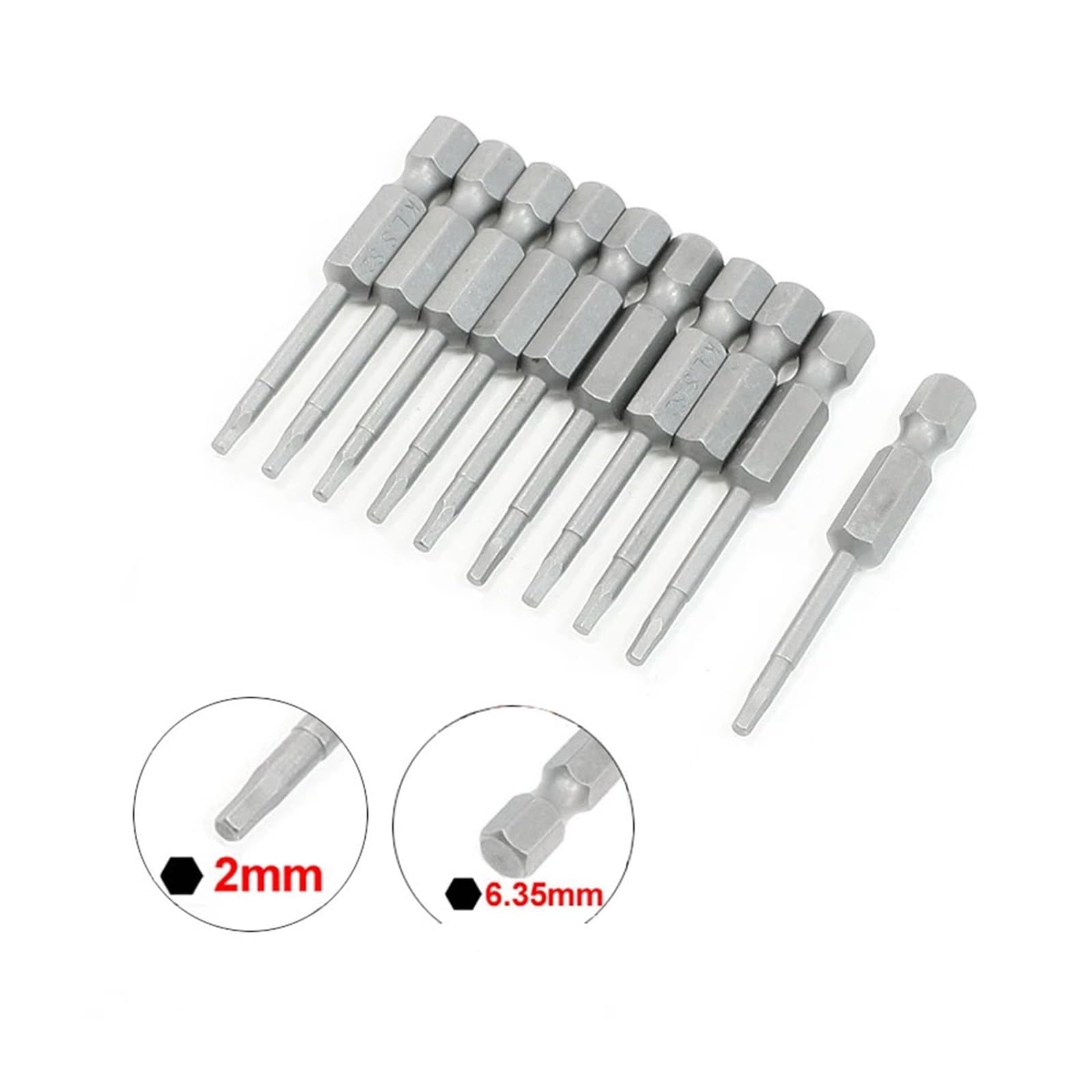Juego de 10 puntas de destornillador hexagonales de punta de 2 mm magnéticas de 6,35 mm