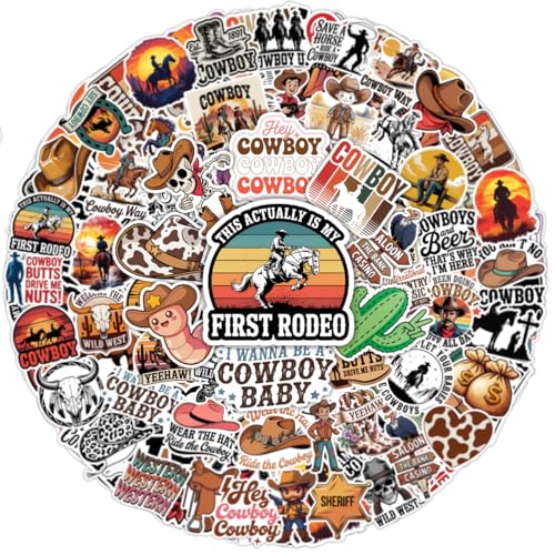 100PCS Cowboy Stickers Western Rodeo Country Boy Aesthetic Wild West Waterproof Vinyl Decals for Laptop Water Bottle Scrapbook Luggage