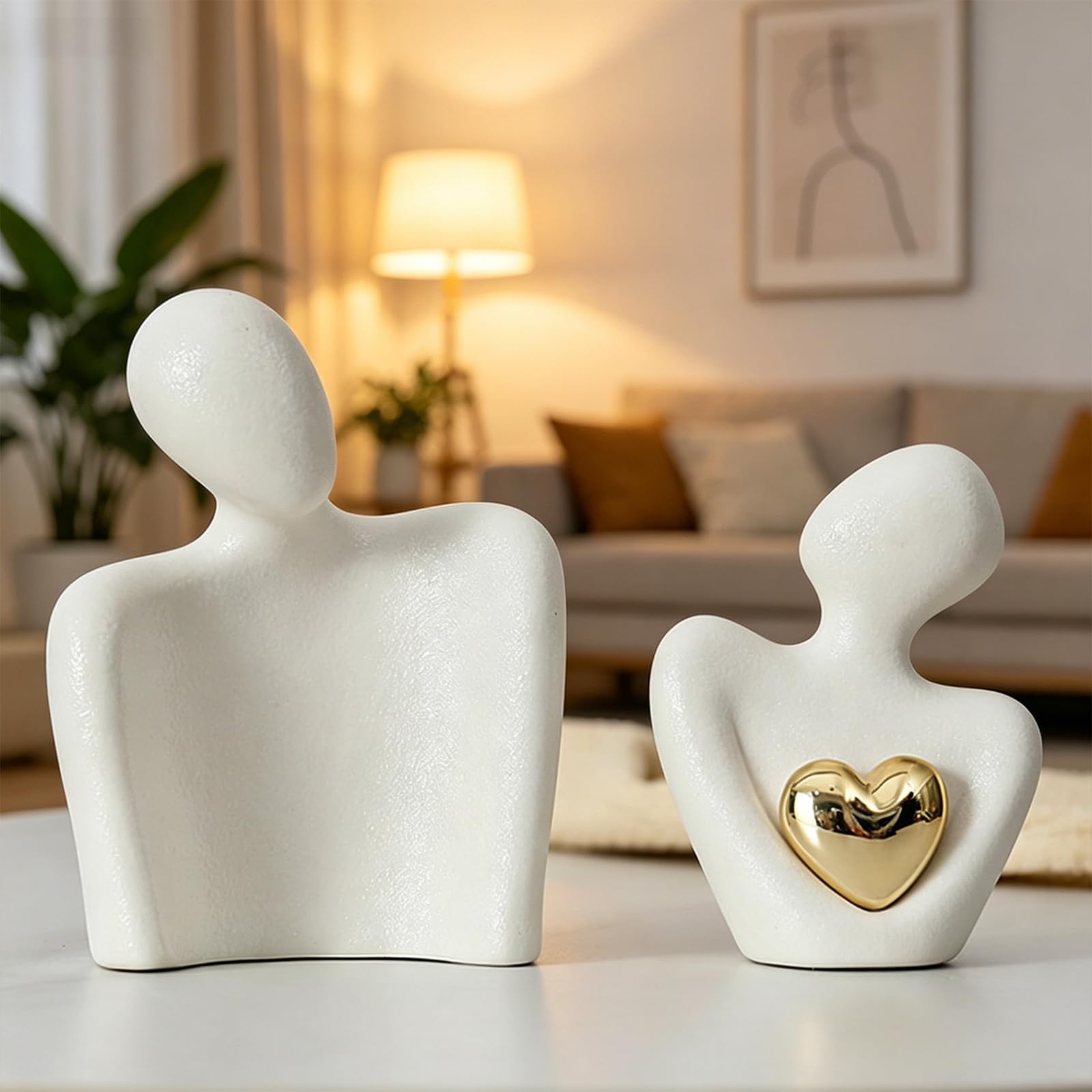 Romantyczna statuetka dla pary, mały regał ornamenty do salonu, figurki, dekoracja pary, biała figurka w kształcie serca, ceramiczna statuetka dla pary, abstrakcyjna statuetka miłości, prezent