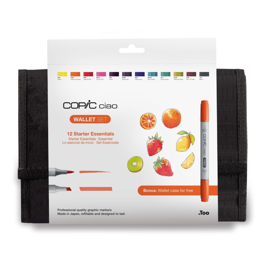 COPIC Ciao "Starter-Set", 12er Set im Wallet, Twin Marker mit einer mittelbreiten und einer Brush-Spitze