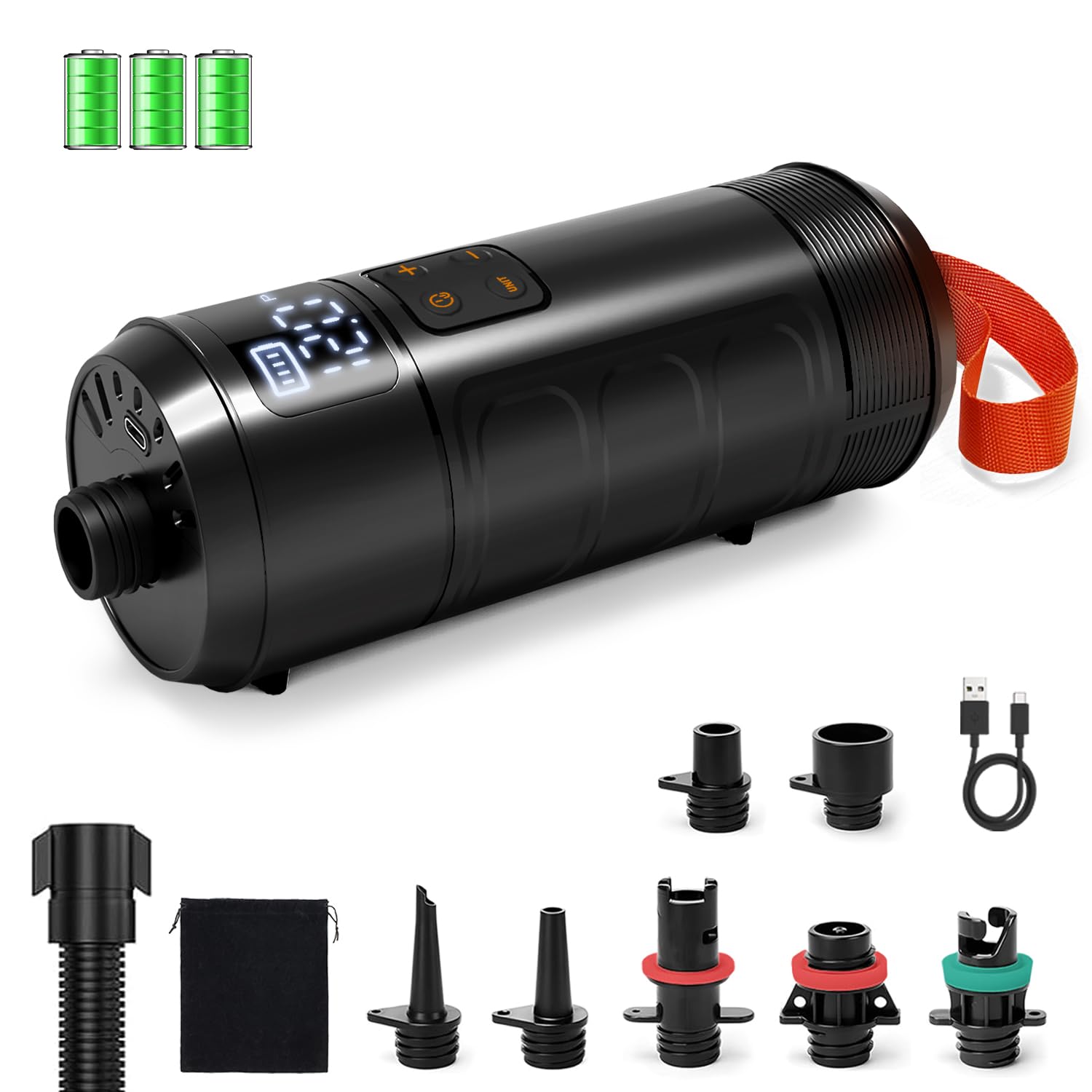 Rechargeable SUP Pump Cordless Paddle Board Pump, 12 PSI Smart Electric Air Pump with 7 Nozzles & Auto-Off, Portable Mini High Pressure Inflator for Kayak, Inflatable Boat, Tent, Pool Toys