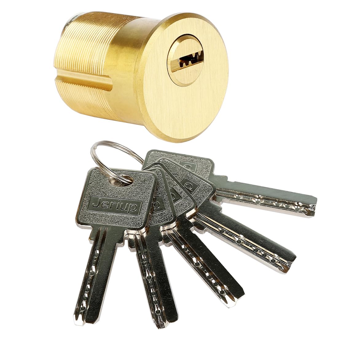 Jeriup Satin Brass Mortise/Rim Lock Single Cylinder,1-1/4"(Overall Length: 32Mm), Copper (Brass) Lock Core, Dimple Keyway, With 5 Keys, Standard Outdoor & Indoor Use, Door Lock Replacement...
