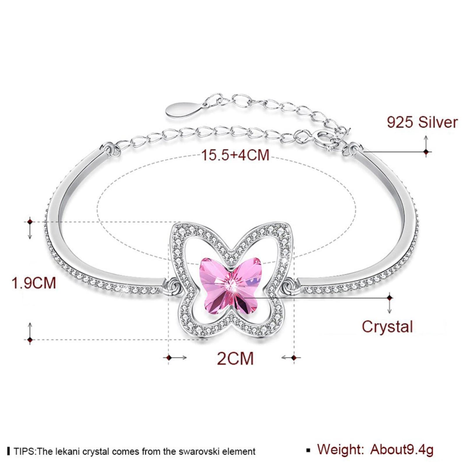 DAOMEI Cristal Real 925 Pulsera De Plata Mariposa Rosa Azul Pulseras Joyería Romántica para Mujeres Niñas Festival Aniversario Regalo