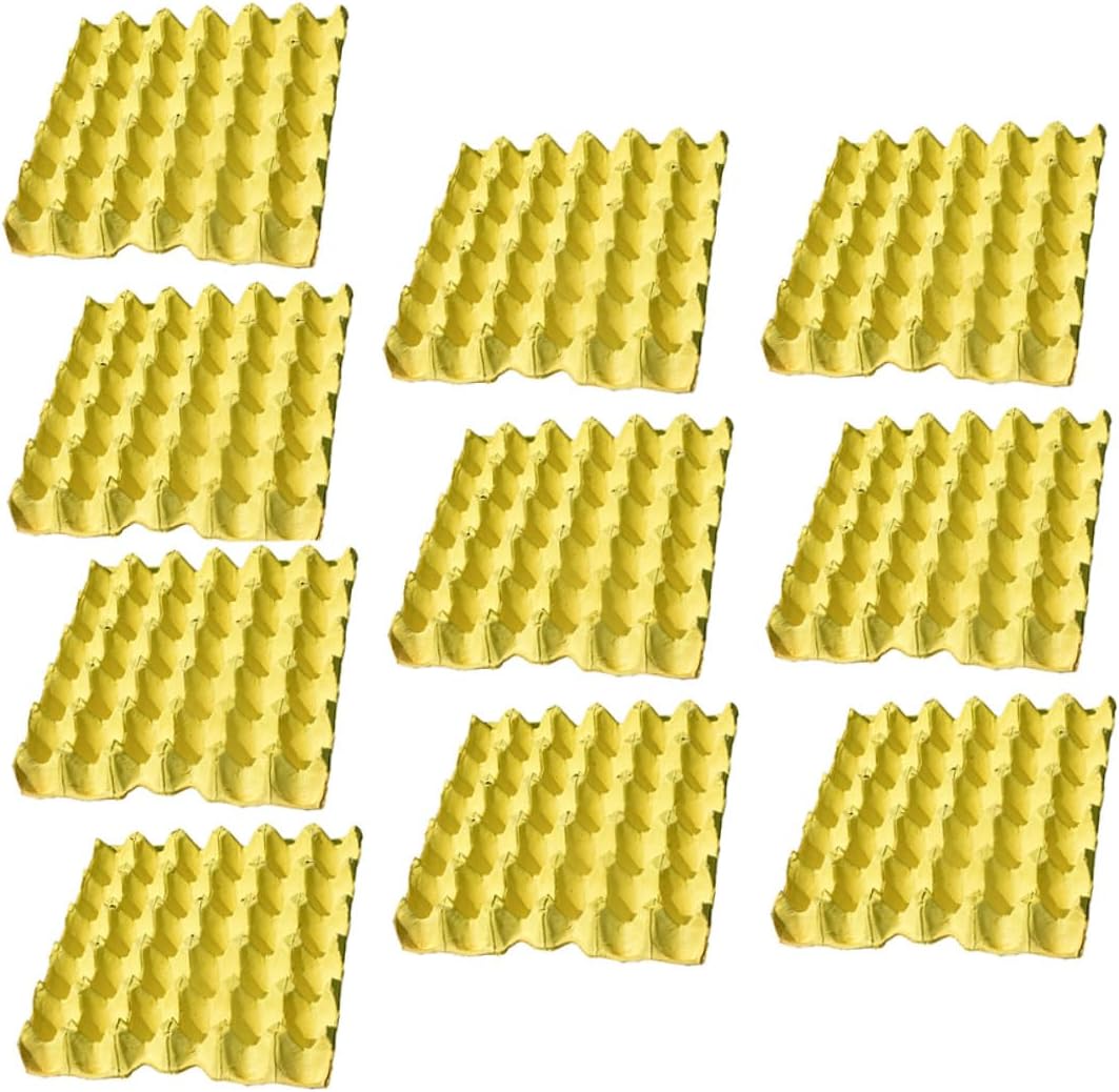 10pcs DIY Egg Holding Trays Household Egg Storage Containers Yellow Paper Pulp Organizer for Refrigerator Kitchen Use