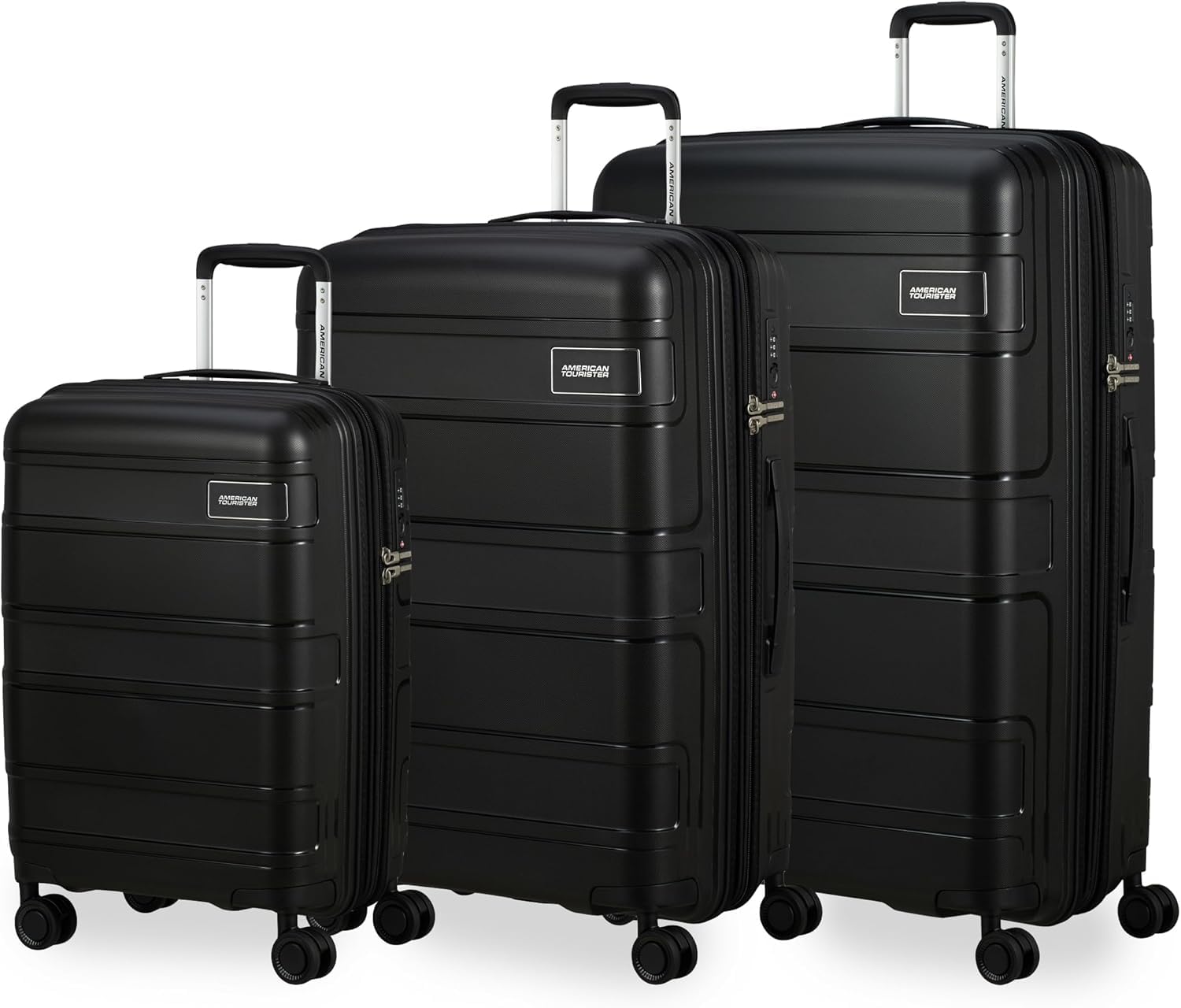American Tourister Skymax & Take2Cabin - Juego de 3 maletas y Equipaje de mano Ryanair, 25 x 20 x 40 cm, 24 L - Set de viaje completo Skymax - Negro