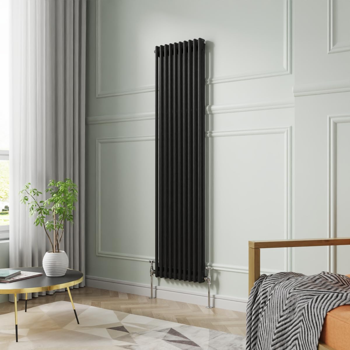 NRG 1800 x 470mm Traditional Black Vertical Cast Iron Style Radiator Double Panel — image 1