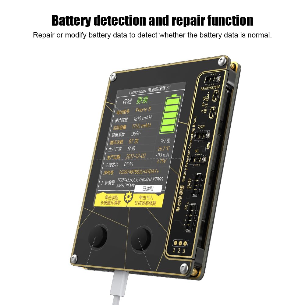 Ejoyous Programator Baterii Tester Baterii Telefonu Akrylowego z Wykrywaniem i naprawą Danych Obsługa Wielu Języków dla 5 5s SE 6 6P 6s 6sp 7 7p 8 8p X XR XS XS Max (BLACK)