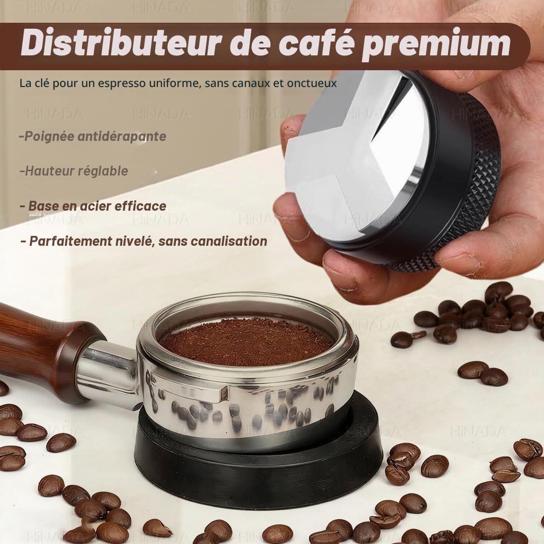 HiNADA Kit d’Accessoires pour Espresso, Tasseur à Café 51 mm avec Support de Tassage, Niveleur, Outil WDT, Anneau Doseur, Brosse de Nettoyage, Filtre à Café (51 mm)