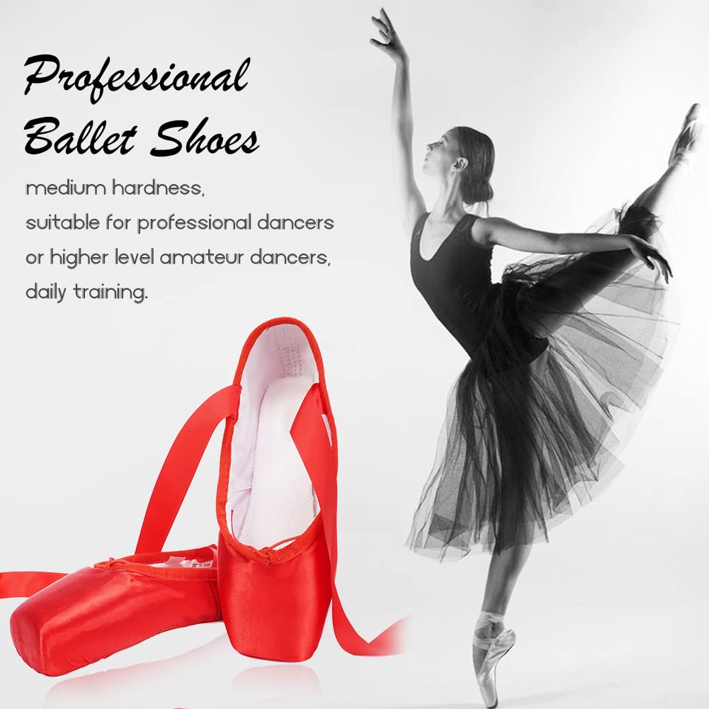Spitzenschuhe Satin Canvas Professionell Ballet Pointe Shoes mit Bändern für Damen Mädchen,Modell-TJ-Pointe Ballet