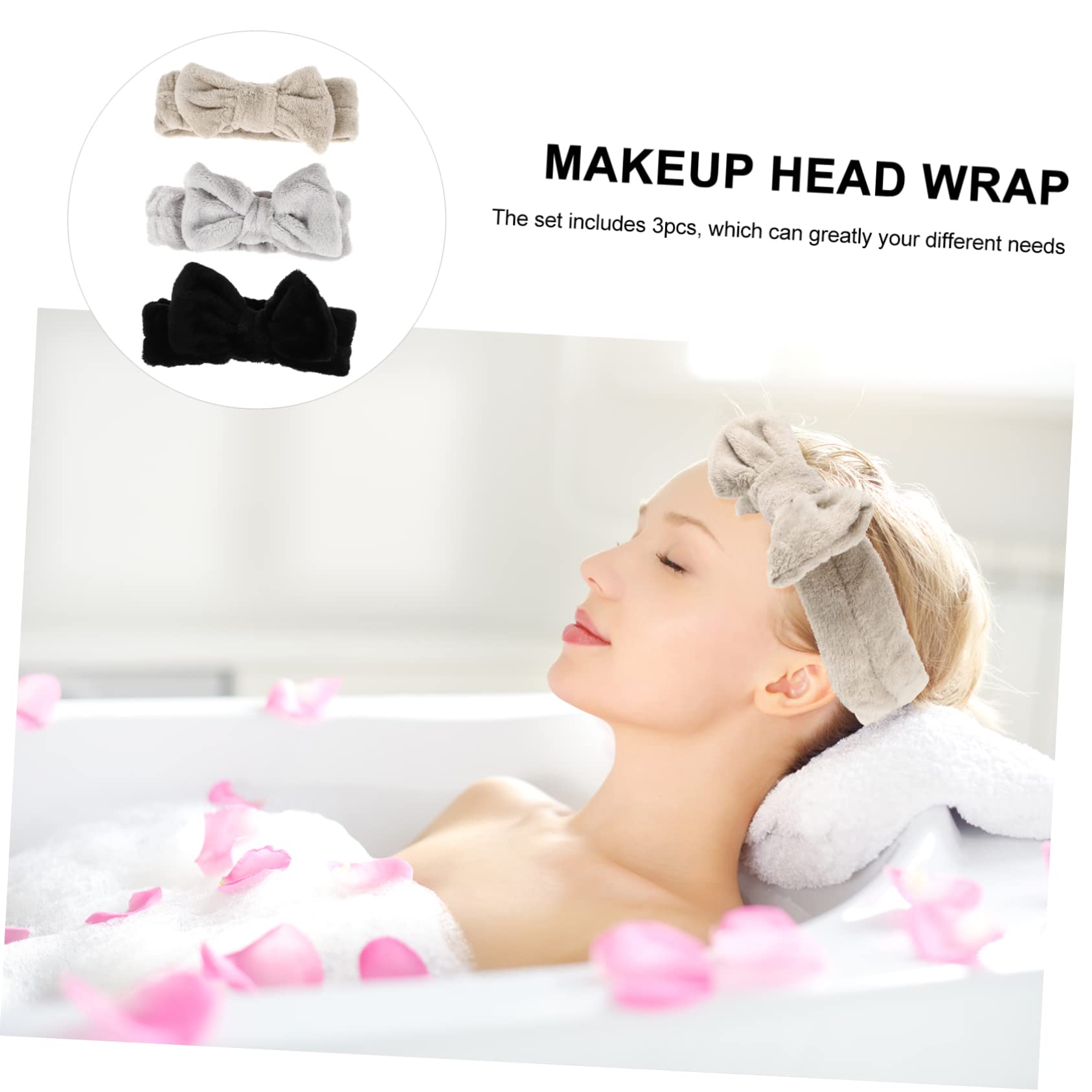 FRCOLOR 3 Set Di Fasce Per Il Trucco Soffici Con Fiocco Per Elastici Da Donna Fascia Per Il Lavaggio Del Viso Fascia Con Fiocco Fascia Elastica Per Uso Spa 3 Pezzi*3