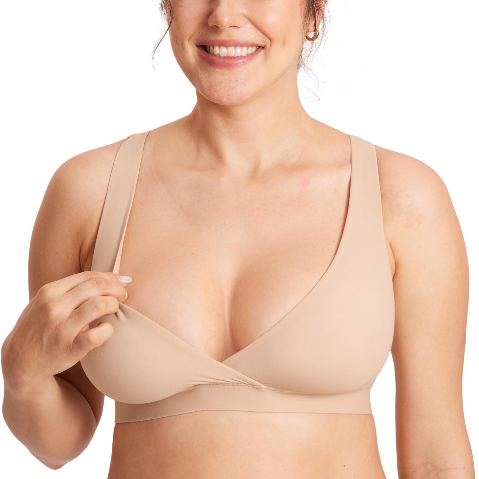 MOMANDA Damen Still BH ohne Bügel Soft Racerback Schwangerschafts BH Schlaf Bequemer Seamless Bralette
